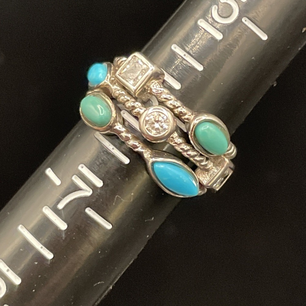 VTG Joseph Esposito ESPO 925 Sterling Silver Turquoise CZ Stacked Band Ring 6